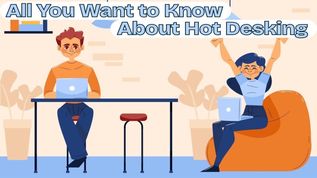 Illustration of two people working at hot desks